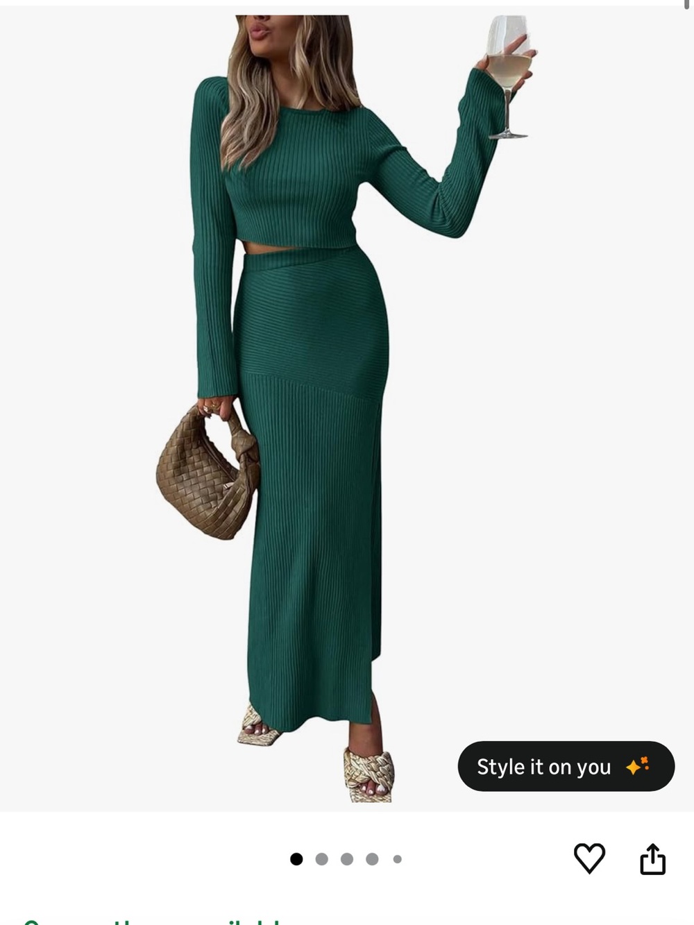Amazon Ribbed Maxi Skirt Set in Emerald Green